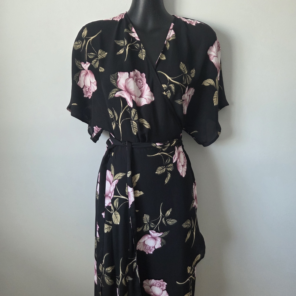 Dynamite Black Dress with Pink Floral Accents